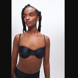 NWT Good American NEW Black Ruched Demi Cup Bikini Top / Swimsuit top